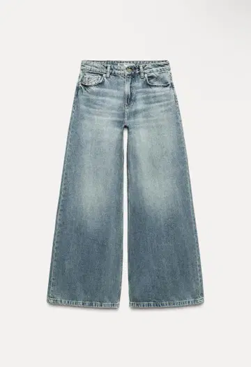 ZARA 로우라이즈 랏츠 청바지 와이드 플레어 데님