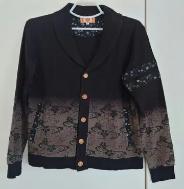 금 일본풍 패턴 숄카라 가디건 벚꽃 흐름 자카드 L