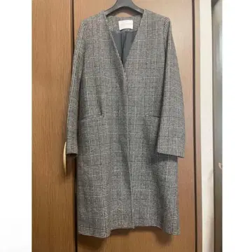 UNITED ARROWS 그레이 체크 무늬 롱 코트