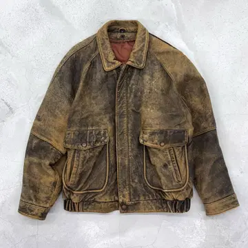 브라운 가죽 아우터 M 사이즈 더블 포켓