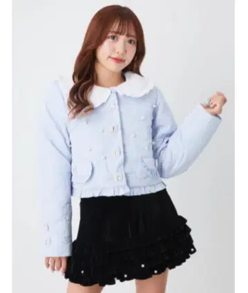 Ank Rouge 리본 퀼팅 아우터 블루