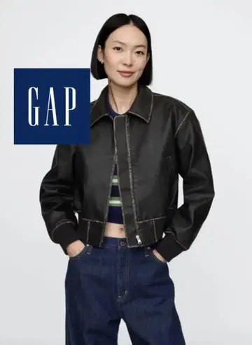 GAP 블루종 아우터 비건 가죽 봄버 자켓 S