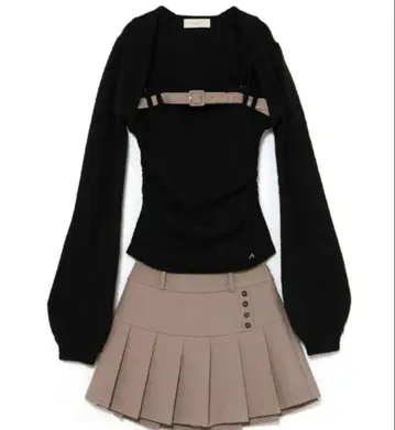 andmary Heidi belt pleats set up black