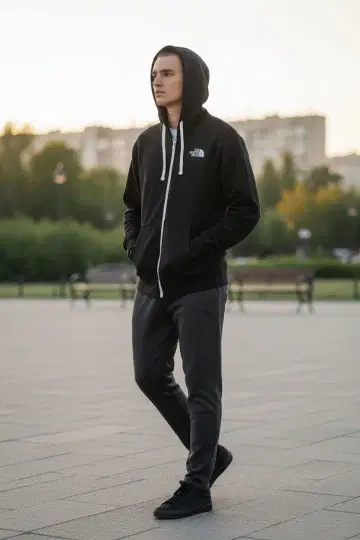 The North Face 블랙 후드티 풀 집업