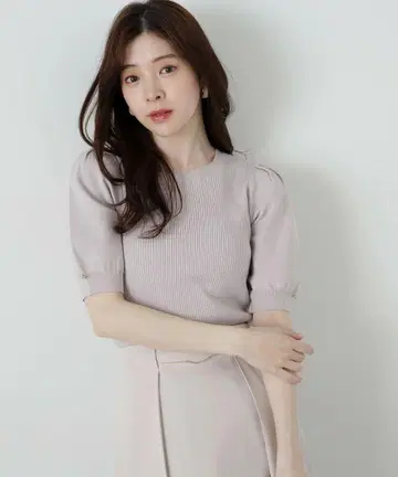 퍼프 슬리브 리브 니트 S 그레이지 프로포션 바디 드레싱