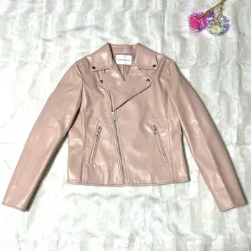 Couture Brooch 베이지 가죽 자켓 라이더 핑크