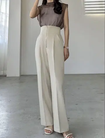하이웨스트 턱 팬츠