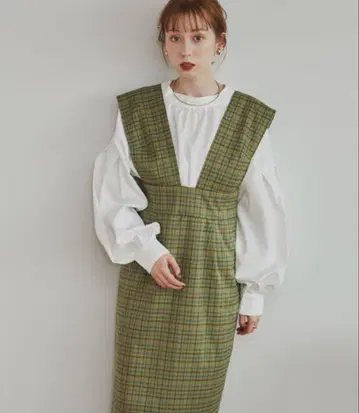 hinari 체크 무늬 슬리브리스 원피스