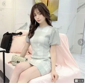 michellMacaron 깅엄 체크 반팔 니트 원피스