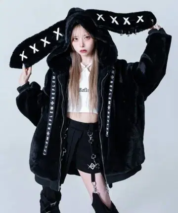 REFLEM 토끼 귀 후드 후드티 블랙