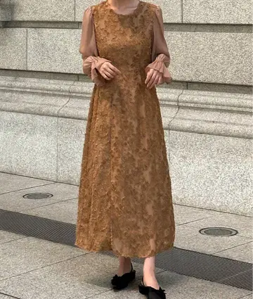 JUNOAH 시어 슬리브 A라인 원피스