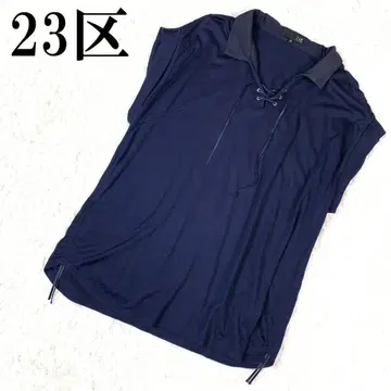 23 사이드 개더 티셔츠 네이비 III B7183
