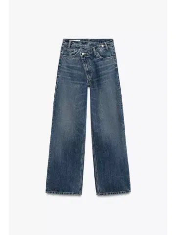 ZARA TRF 하이웨스트 크로스오버 와이드 레그 청바지