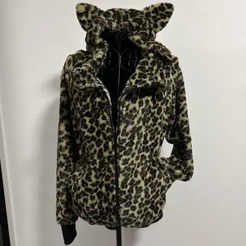 JSG 고양이 귀 후드티 퍼 레오파드 무늬 후드티 헤이세이 갸루