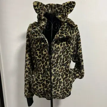 JSG 고양이 귀 후드티 퍼 레오파드 무늬 후드티 헤이세이 갸루