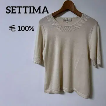 SETTIMA 모 100% 크림색 반팔 니트 레이스 편직 옷깃
