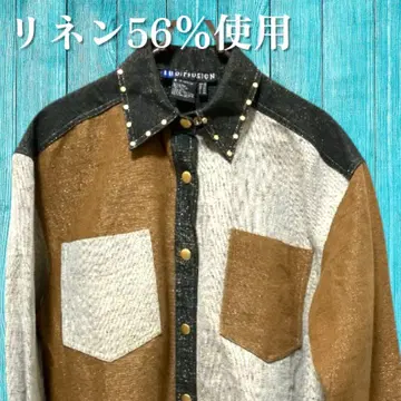 80s 90s 빈티지 셔츠 린넨 스터드 금장 버튼