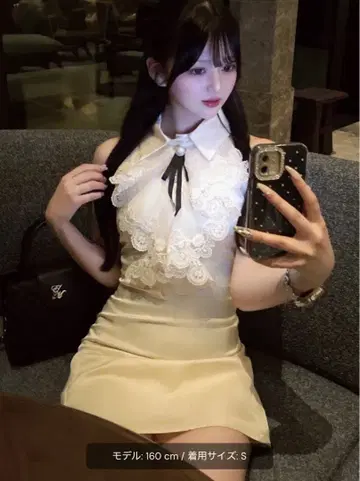 kerry 레이스 리본 타이 원피스 왕홍 슬리브리스 드레스 화이트