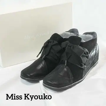 미사용품 미스쿄코 천연 가죽 리본 인힐 스니커즈 24.5cm 블랙