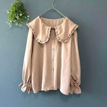 아프레 주르 [F] 내추럴 걸리시 프릴 빅 칼라 뽕긋 긴팔 블라우스