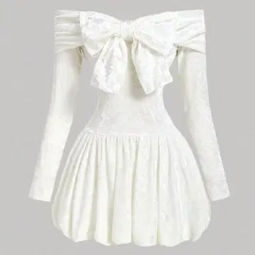 SHEIN 벨로아 리본 오프숄더 벌룬 원피스