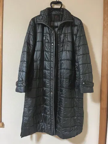 블랙 퀼팅 롱 코트