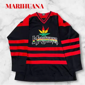 [ MARIHUANA ] 긴팔 셔츠 빈티지 레게 하키 셔츠 로고 자수