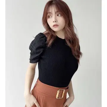 숄더 체크 시어 니트탑