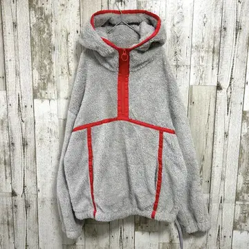슈퍼 땡스 풀오버 후드티 하프 지퍼 플리스 그레이 M