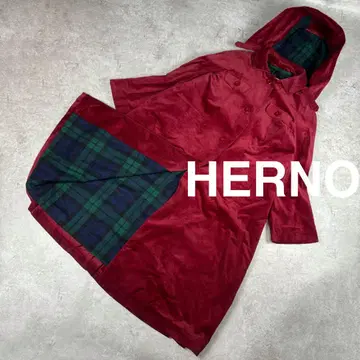 헬레노 HERNO 코듀로이 롱 코트 후디 후드 체크 빨간색