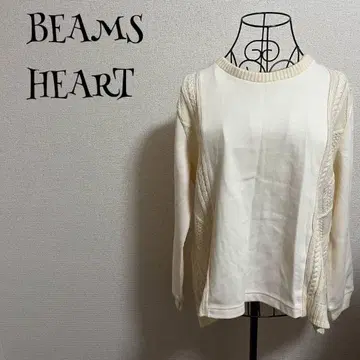 BEAMS HEART/빔즈/풀오버/크림색/이소재 절개