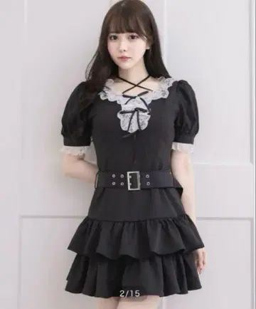 pium 레이스 프릴 티어드 미니 원피스