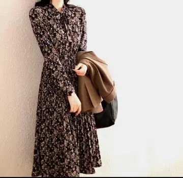Vimly 꽃무늬 원피스 긴팔 성인 페미닌 한국 패션