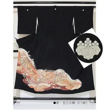 블랙 토메소데 히토츠코시 히요쿠 자수 고쇼구라 길상화 148cm 전후