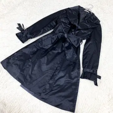 충전솜 코트 롱 코트 벨트 리본 블랙 검정