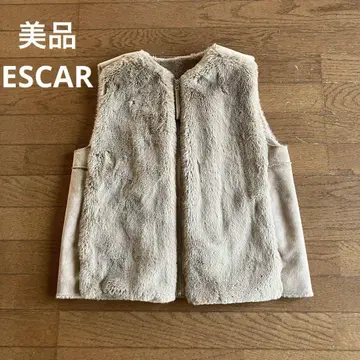 새상품급 ESCAR 에스카 퍼 베스트 프리 사이즈 베이지