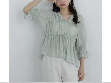 미사용품 N. 양류 셔링 리본 블라우스