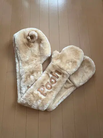 푸우 귀 달린 후드 스카프 장갑 포함