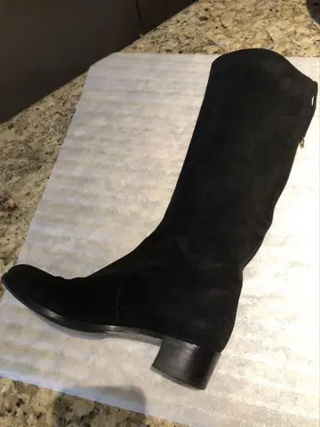 SergioRossi 블랙 스웨이드 롱 부츠 사이드 지퍼 포함