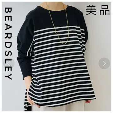 [ 새상품급 ] 비어즐리 펄 버튼 커프스 보더 티셔츠 보더 무늬