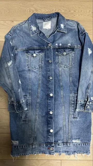 ZARA 데미지 가공 롱 데님 자켓 M