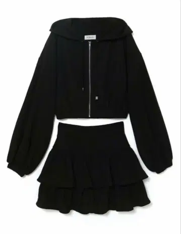 BUBBLES 리본 자카드 후드티 셋업 블랙