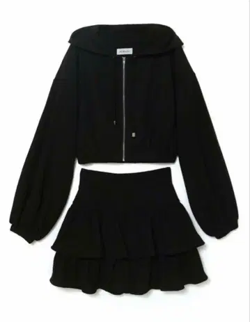 BUBBLES 리본 자카드 후드티 셋업 블랙