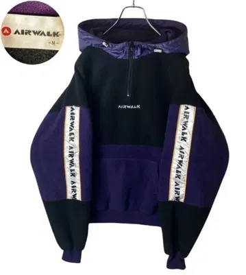 AIRWALK 하프 지퍼 풀오버 플리스 블루종 퍼플 x 블랙 루즈핏