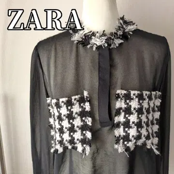 ZARA 트위드 도킹 시어 블라우스 크루넥