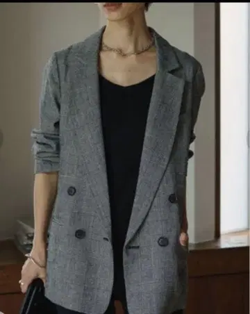 라운지 드레스 체크 자켓 글렌체크 블랙
