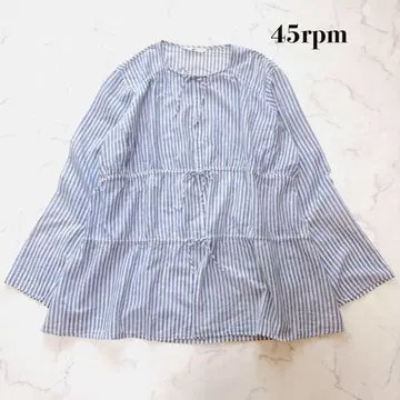 새상품급 45rpm 리본 티어드 스트라이프 블루 블라우스 셔츠