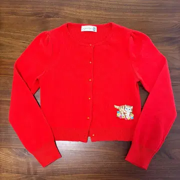 프랑슈리페 가디건 빨간색 고양이 자수 와펜