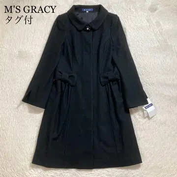 미사용 택 포함 M'S GRACY 울 롱 코트 리본 블랙