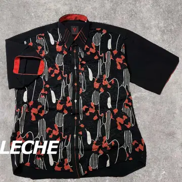 [ 하나뿐인 ] LECHE 꽃무늬 반팔 패턴 셔츠 블랙